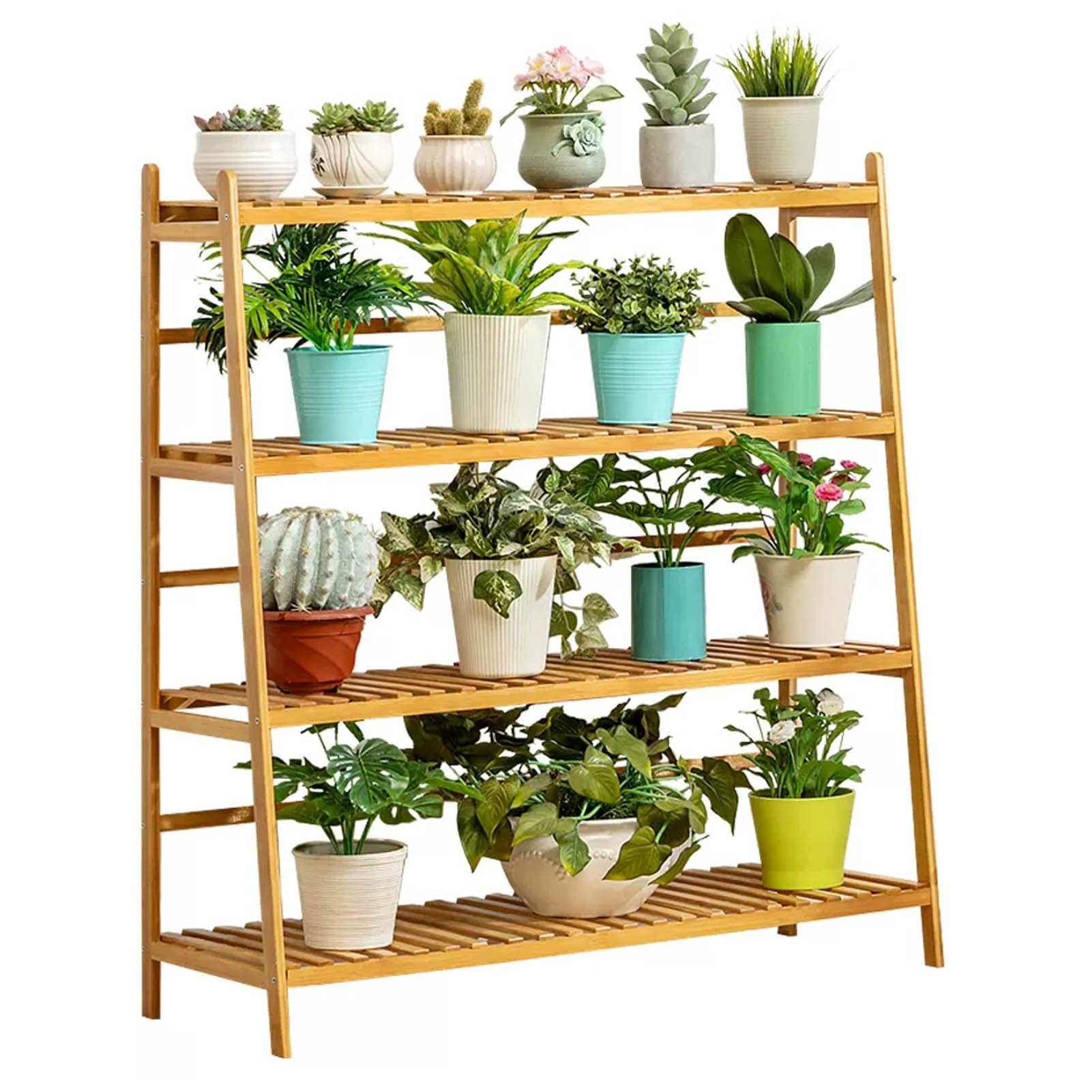 Amazon.co.jp: 竹製植物スタンド段付きフラワーラダーラック4段